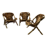 Set of three bamboo armchairs 1960