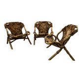 Set of three bamboo armchairs 1960