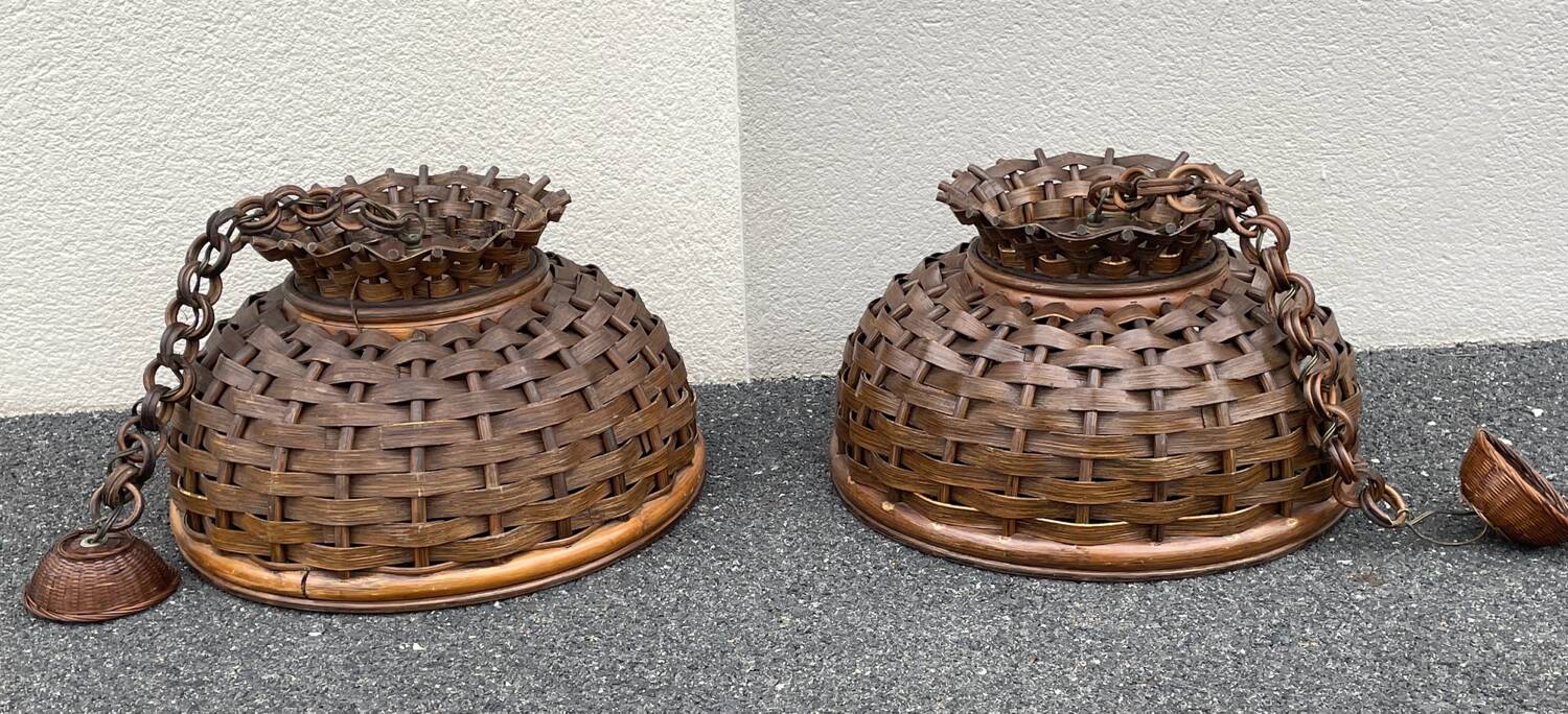 Pair of rattan ceiling lights