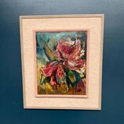 Original Swedish Oil on Panel – "Pink Flower" by Owe Wessbohn – Signed – Vintage and Framed – 69 × 51 cm (27.2" × 20.1")