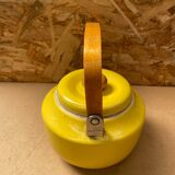 Antique michael lax teapot for copco yellow enameled metal + wooden handle #b274