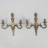 Pair Of Mid Century Gustavian Style Brass  Wall Sconces