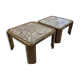 Paire de tables basses en chêne et pierre fossile