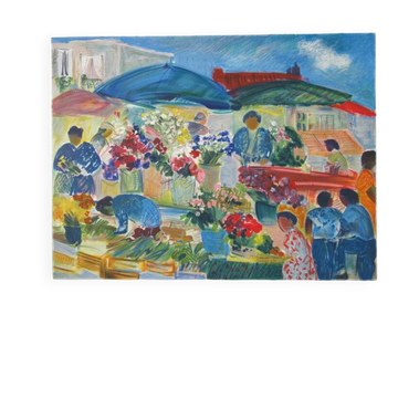 Lithographie "Le Marché aux fleurs" signée Nancy Delouis