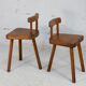 Pair of tripod stools with brutalist backrests, France, circa 1960
