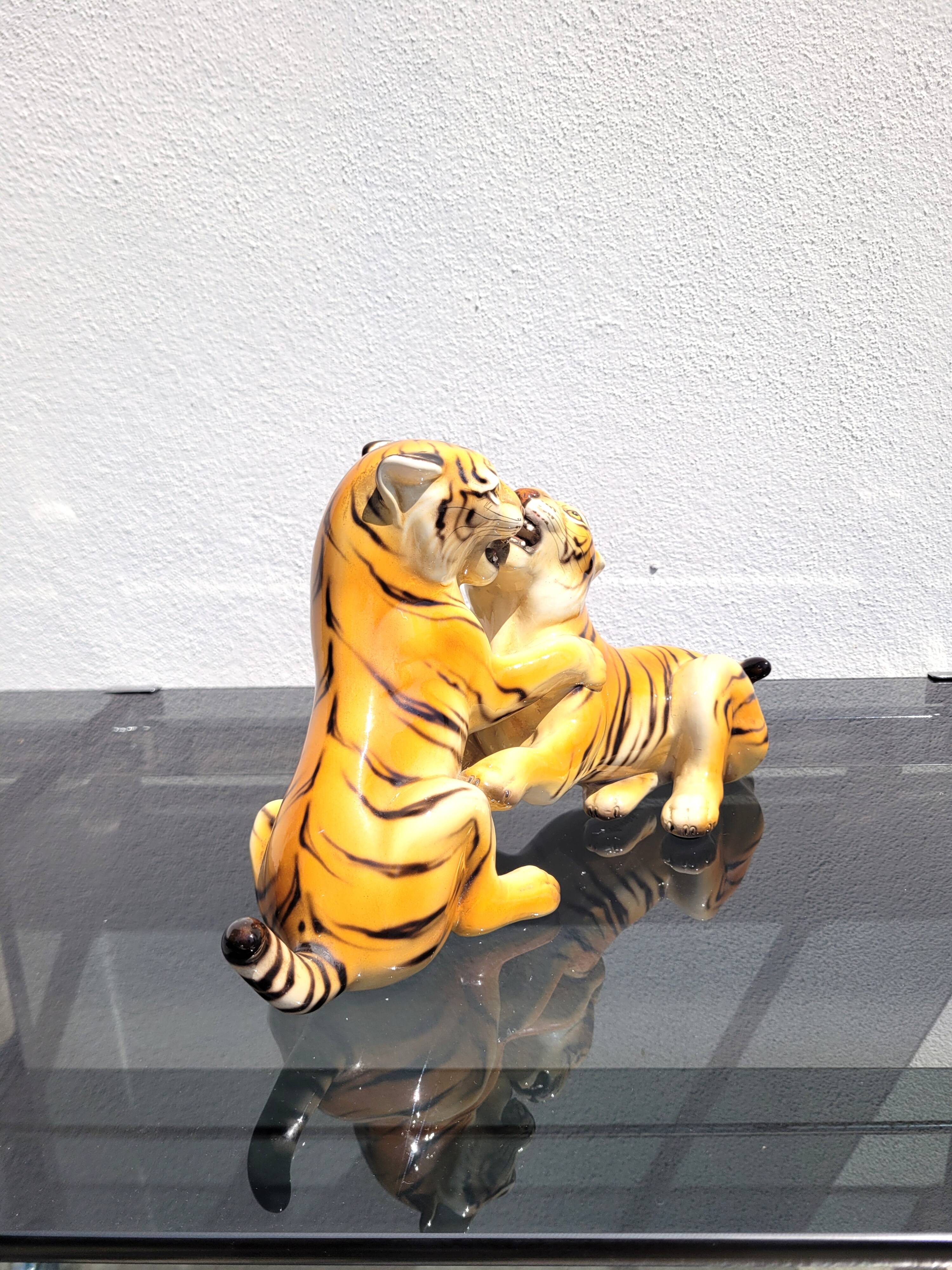 Ceramic tigers signed Ronzan Italy 1960