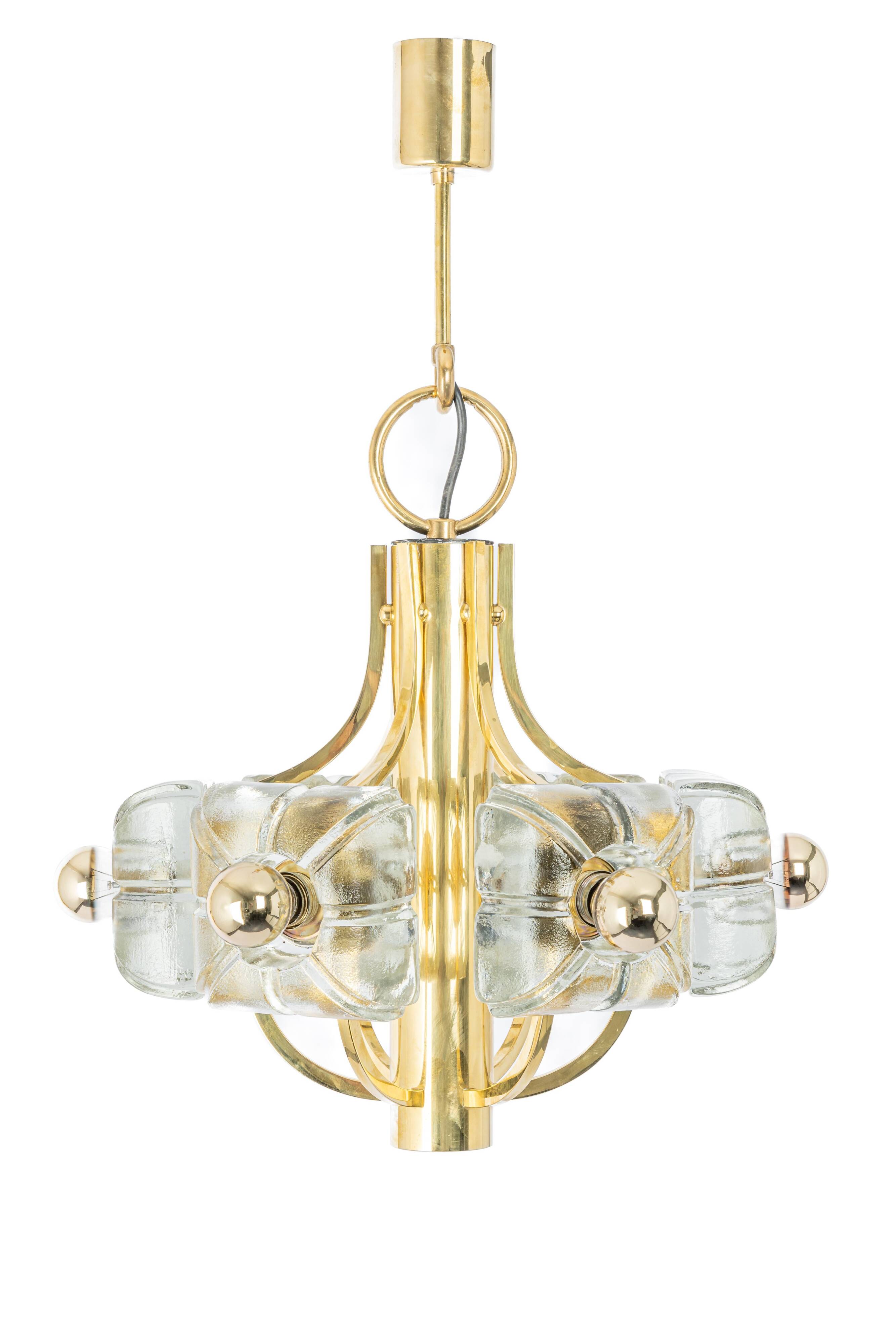 Large brass and crystal glass pendant by Sische, Germany, 1970s.