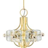 Large brass and crystal glass pendant by Sische, Germany, 1970s.