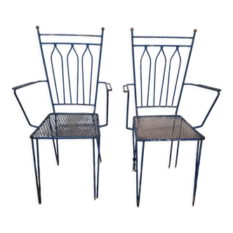 Paire de chaises jardin fer forgé vintage 1950