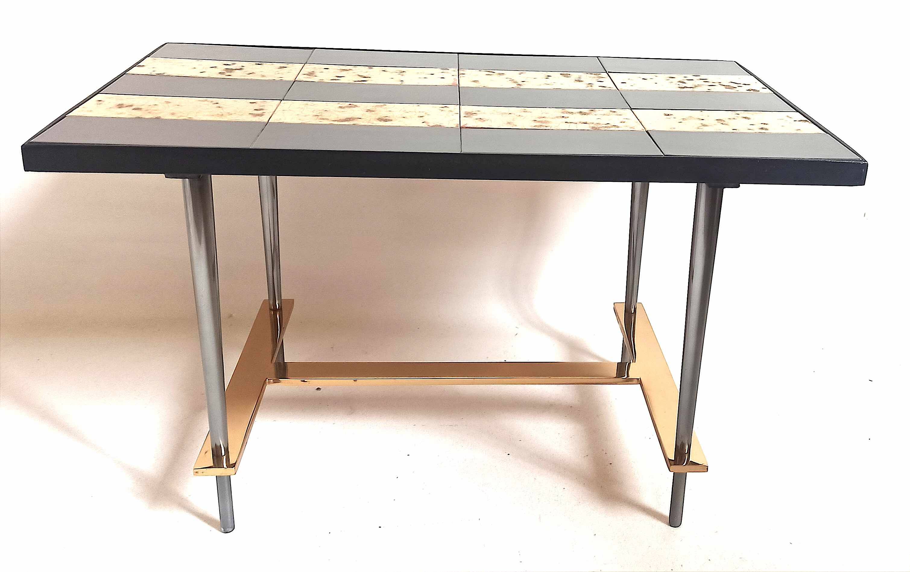 Coffee table with ceramic tiles and gold leaf, height 36 cm, 1950s