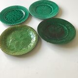 4 assiettes en barbotine verte
