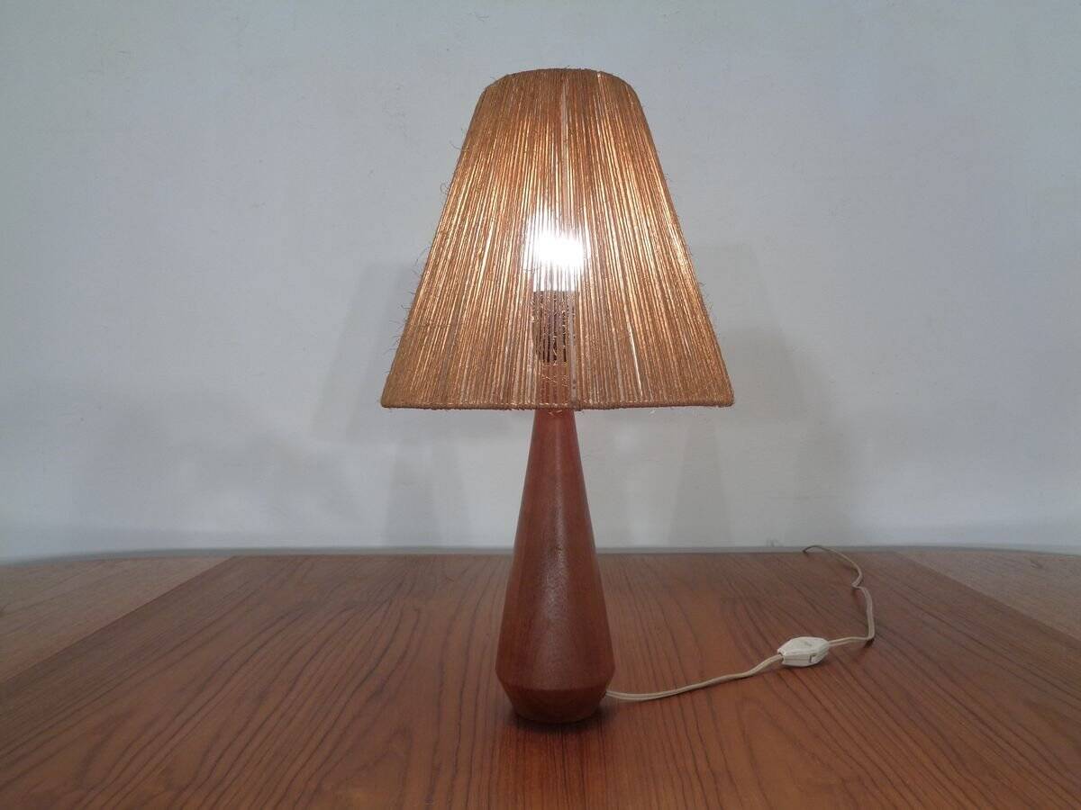 Mid-Century Danish Teak and Sisal Table Lamp, 1950s