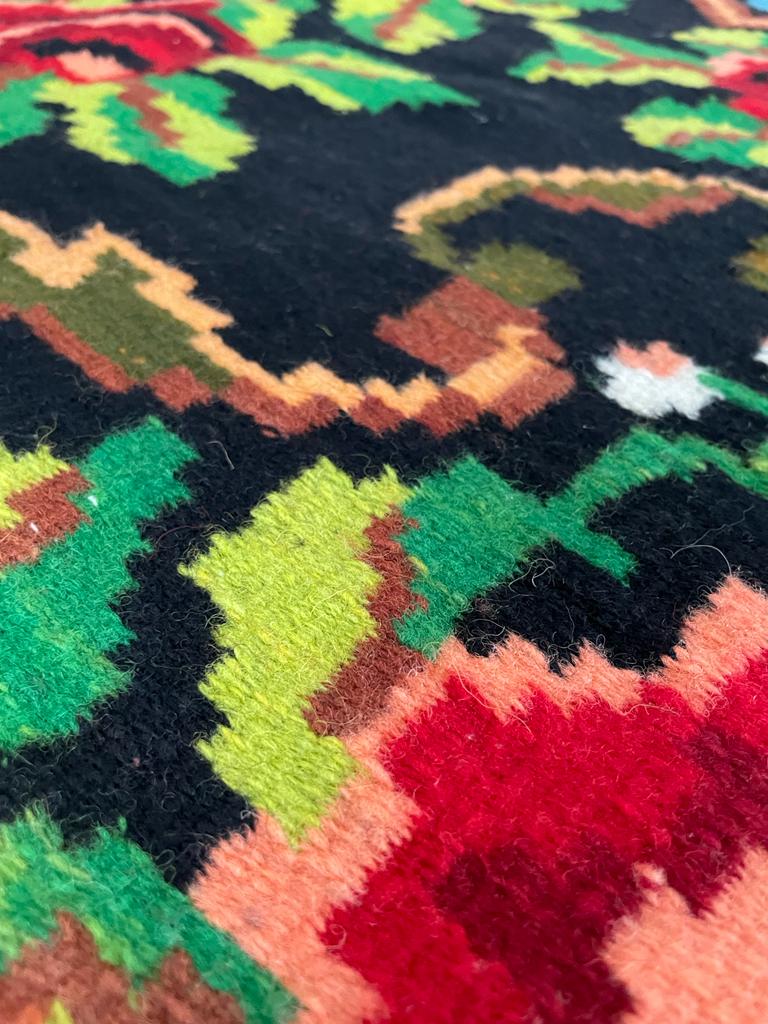 Floral transylvanian rug handwoven in romania, colorful flowers