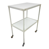 1950's hospital table, trolley on wheels with opaxite glass