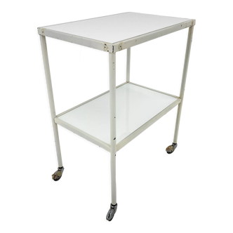 1950's hospital table, trolley on wheels with opaxite glass