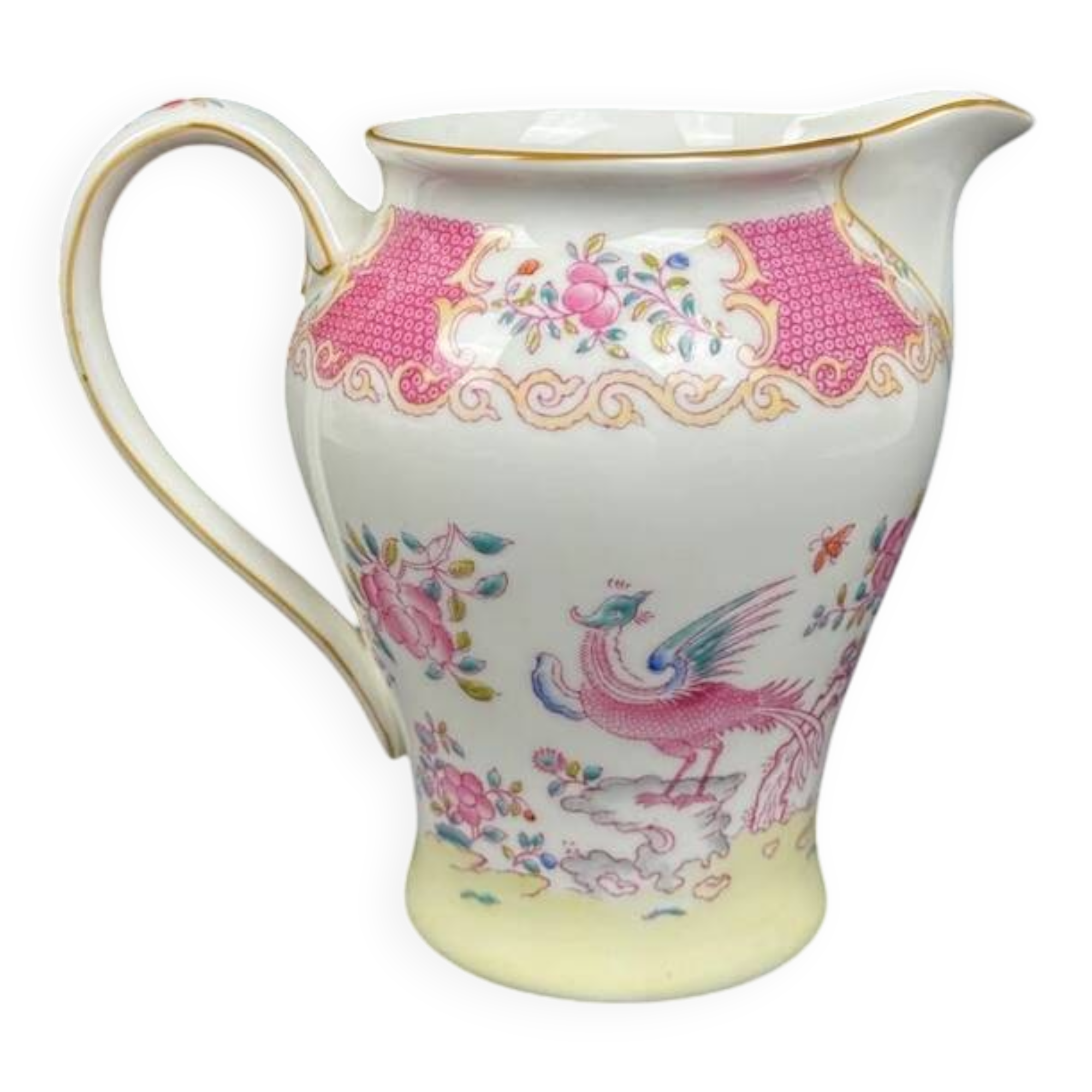 Elegant Minton Pink Cockatrice fine bone china pitcher 15.5cm