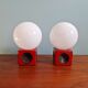 Paire de lampes de chevet en céramique rouge et opaline blanche, 1970