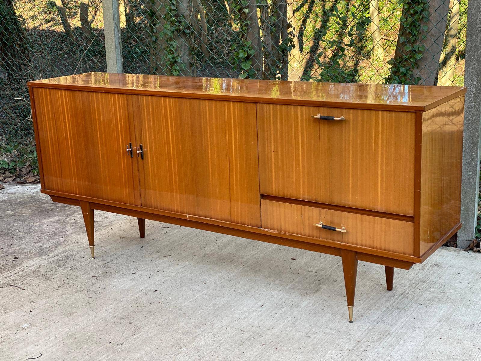 Buffet enfilade scandinave bois massif et palissandre  laquée 220cm 1960