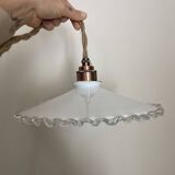 Suspension opaline cordon chanvre upcyclée