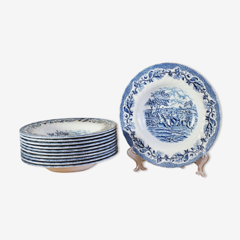 Lot de 11 assiettes creuses déco bleu équitation de Churchill