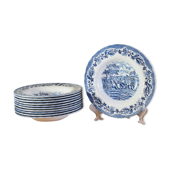 Lot de 11 assiettes creuses déco bleu équitation de Churchill