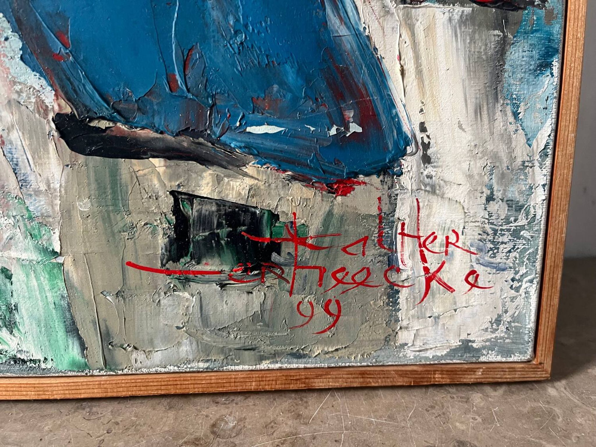 The colored roofs, knife technique, signed