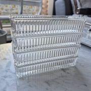 Set of 4 small bevelled and striped vintage glass trays / catchalls.