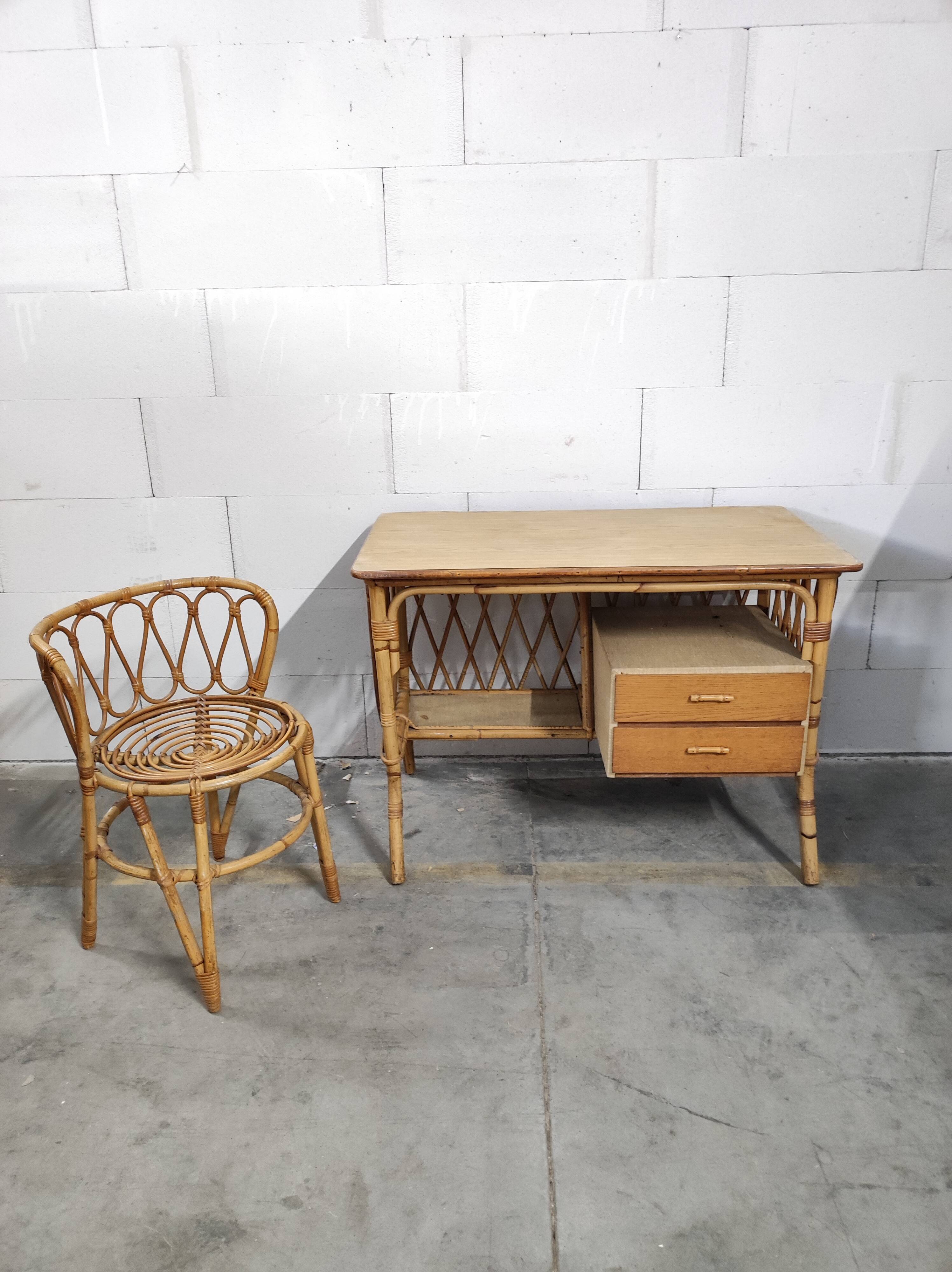 Rattan desk and chair