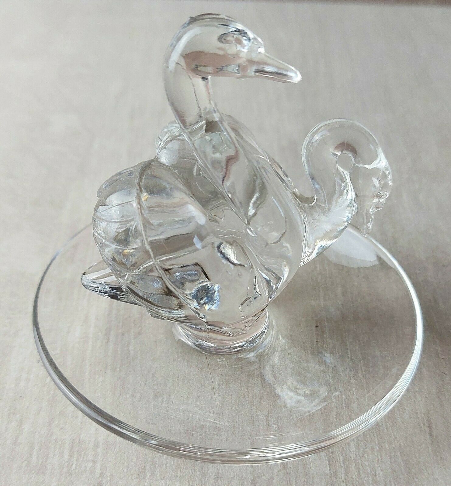 Old crystal ring, swan couple décor, Lalique