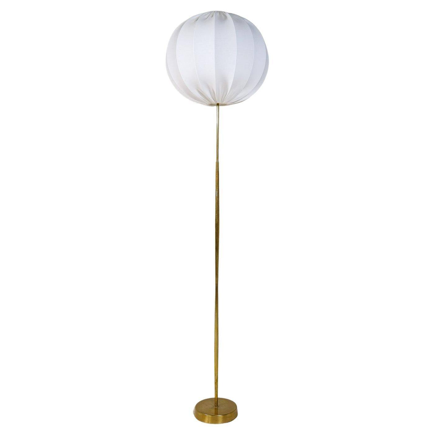 Modern mid-century brass floor lamp ASEA with round cotton shade, Sweden, 1960s
