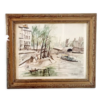 Peinture à l'aquarelle signée du peintre français Franz Herbelot au milieu du XXe siècle