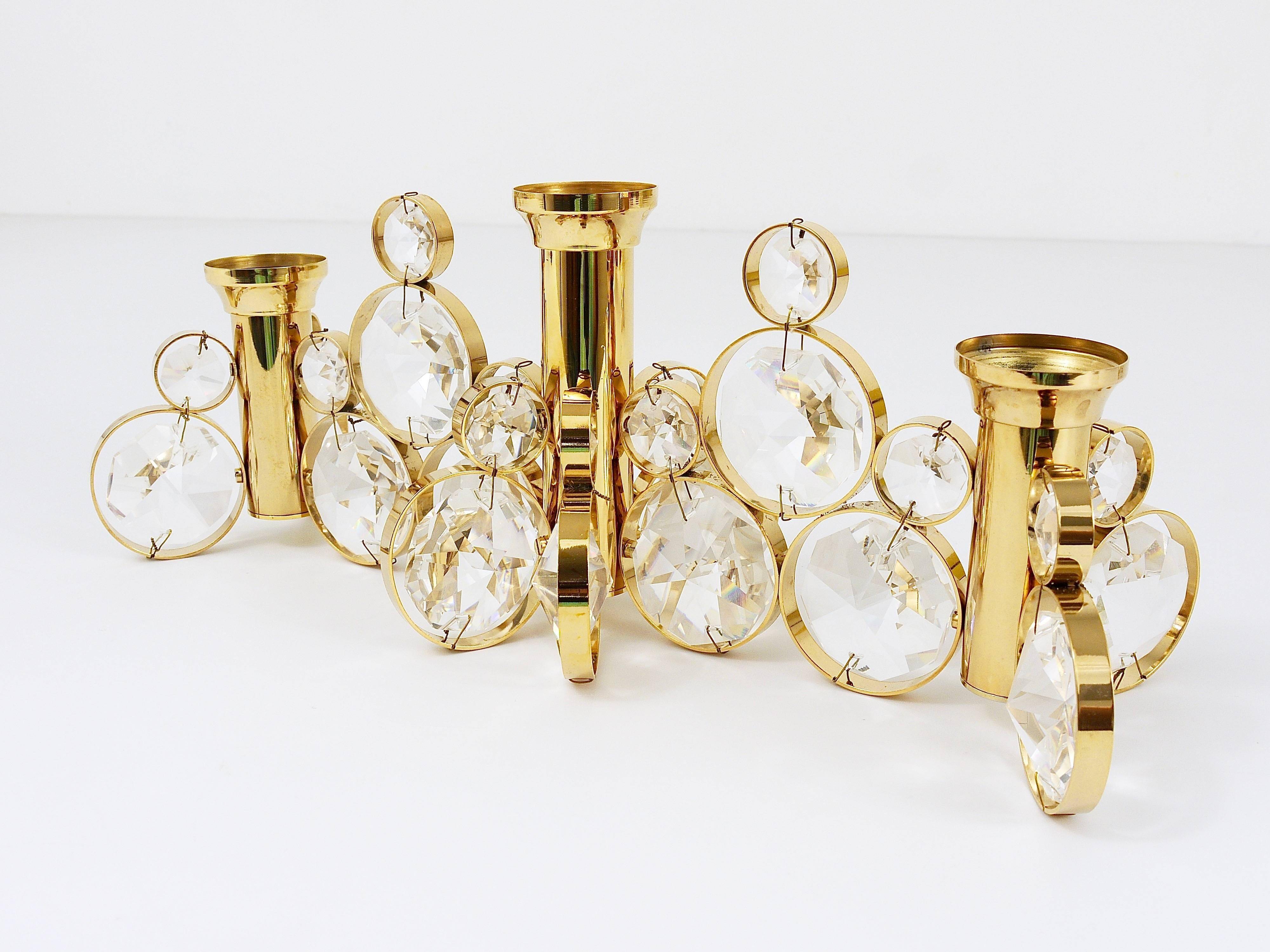5 Palwa Style Candle Holders by Gaetano Sciolari in Brass and Crystal, 1970s