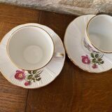 2 cups and saucers decorations pink and rosebud