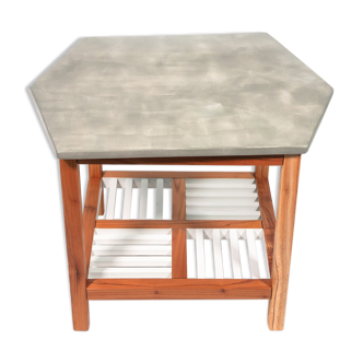 Table basse plateau effet marbre en bois exotique