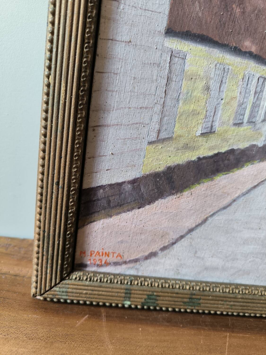 Vintage oil painting table signed M.Painta 1934 ruell.