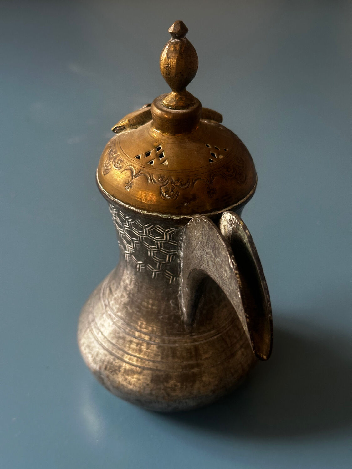 Eastern Verseuse "Dallah" Metal and Engraved Brass circa 1900