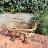 Vintage rattan Alsatian doll cradle bassinet