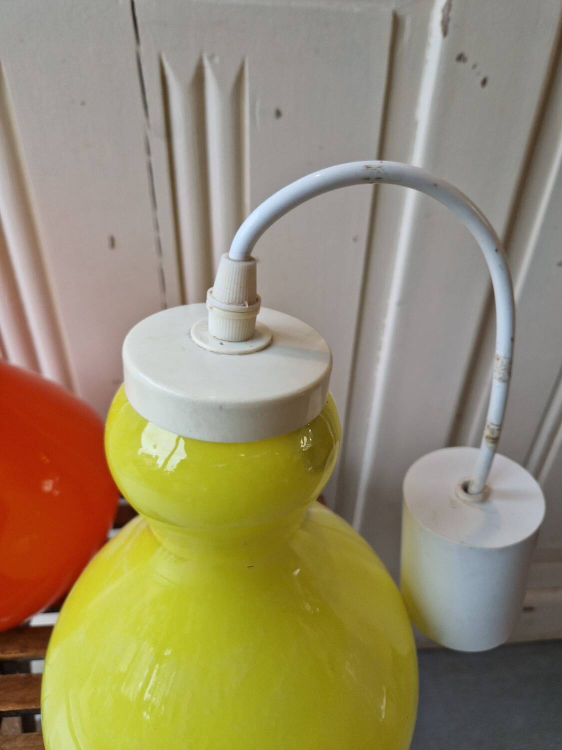 Set of 2 Yellow and Orange Opaline Chandeliers