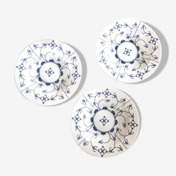 Lot de 3 assiettes creuses Arcopal blanc bleu motifs ethniques