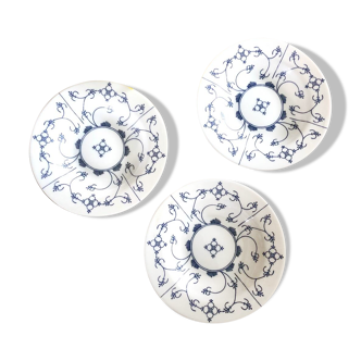 Set of 3 Arcopal white blue soup plates with ethnic patterns