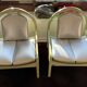 Pair of Argos armchairs by Baumann in green and silver leather.