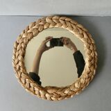 Mirror in braided natural material 70s 33cm