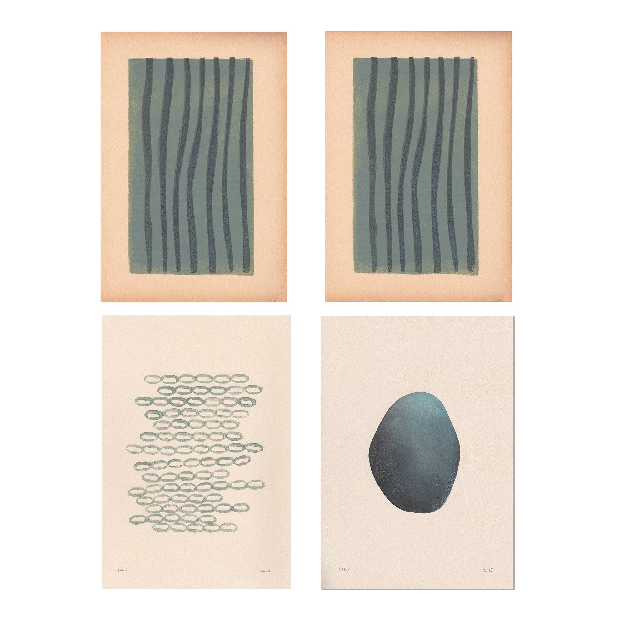 Reserved for Bérangère - 4 paintings on paper signed Eawy