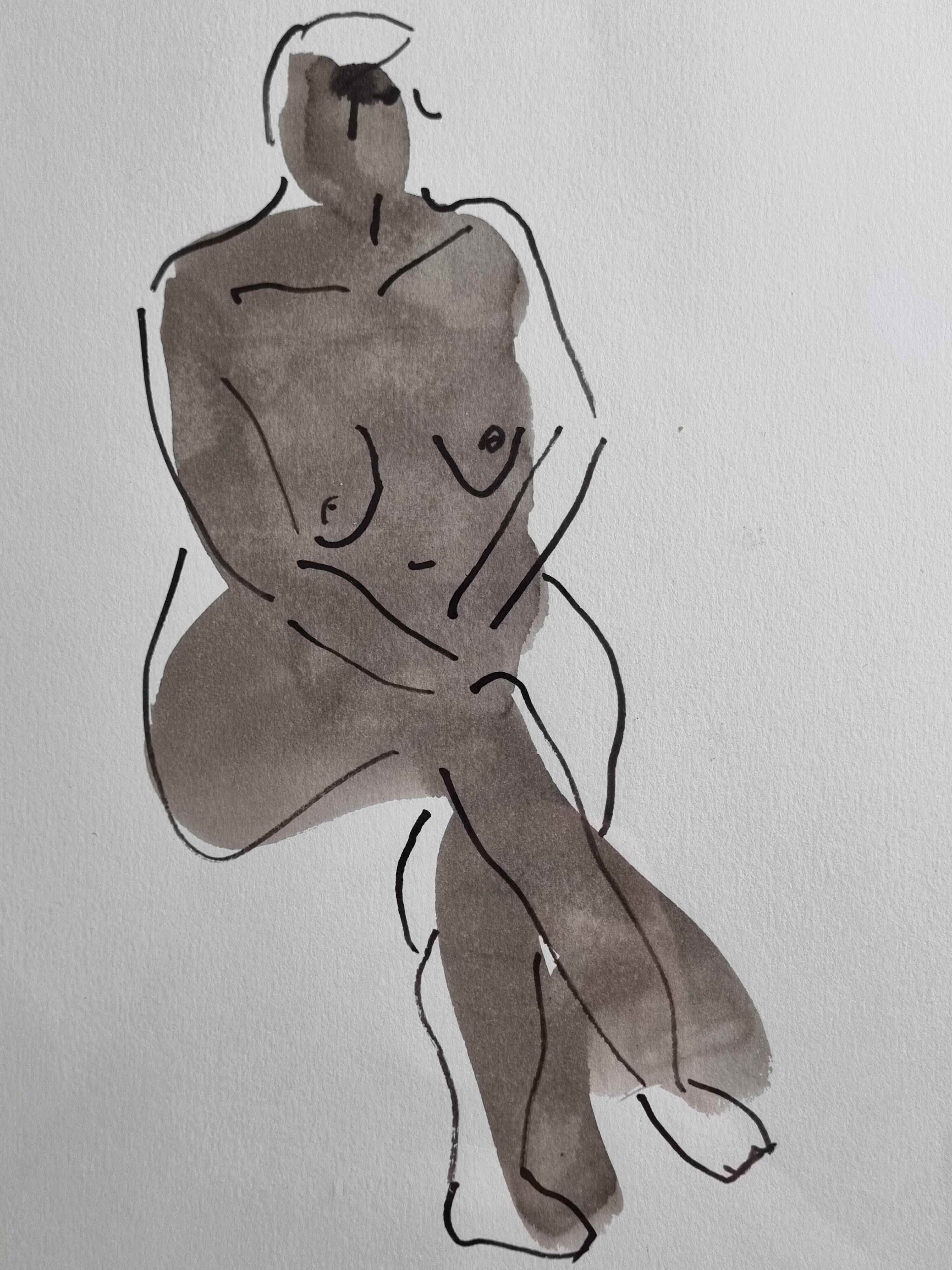 Original ink and wash drawing, framed, 36 x 45 cm