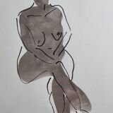 Dessin original à l'encre et lavis, encadré, 36 x 45 cm