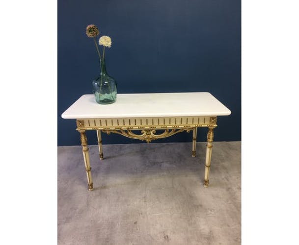 Antique wooden and marble coffee table
