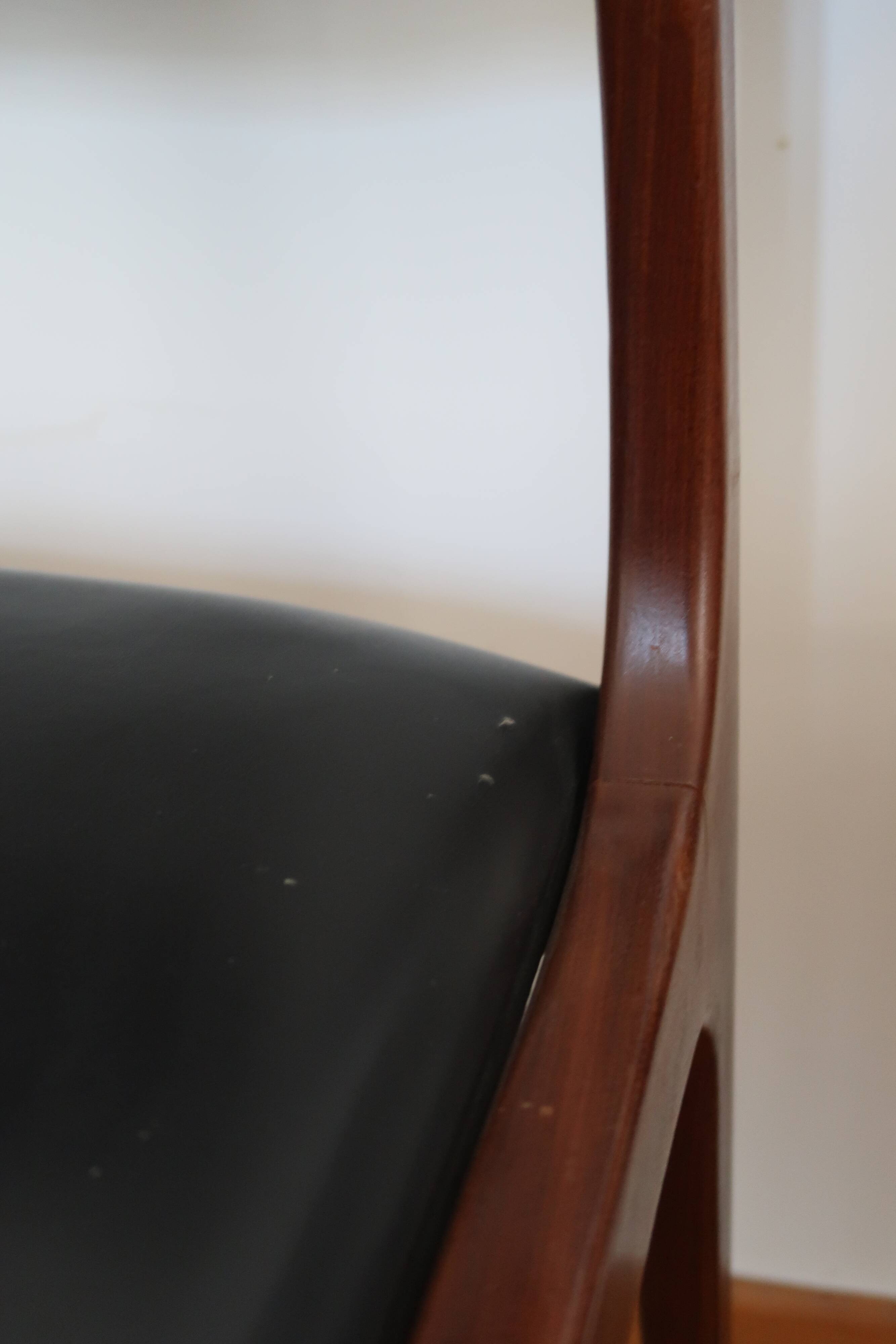 Series of 3 Scandinavian teak and skai chairs