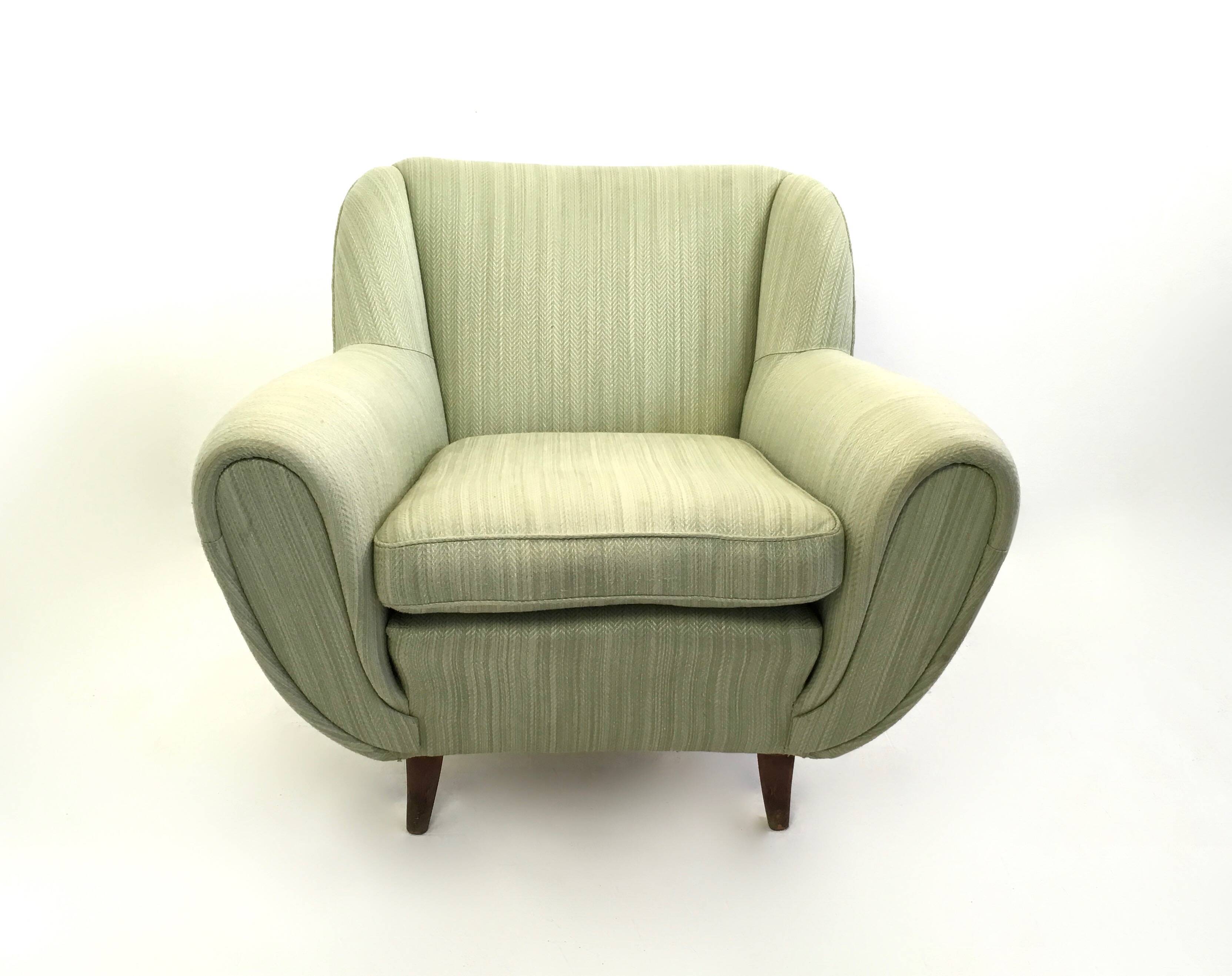 Pair of Light Green Armchairs with Wooden Structure, Italy