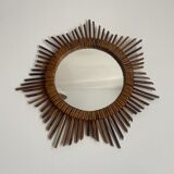 Miroir soleil en rotin vintage