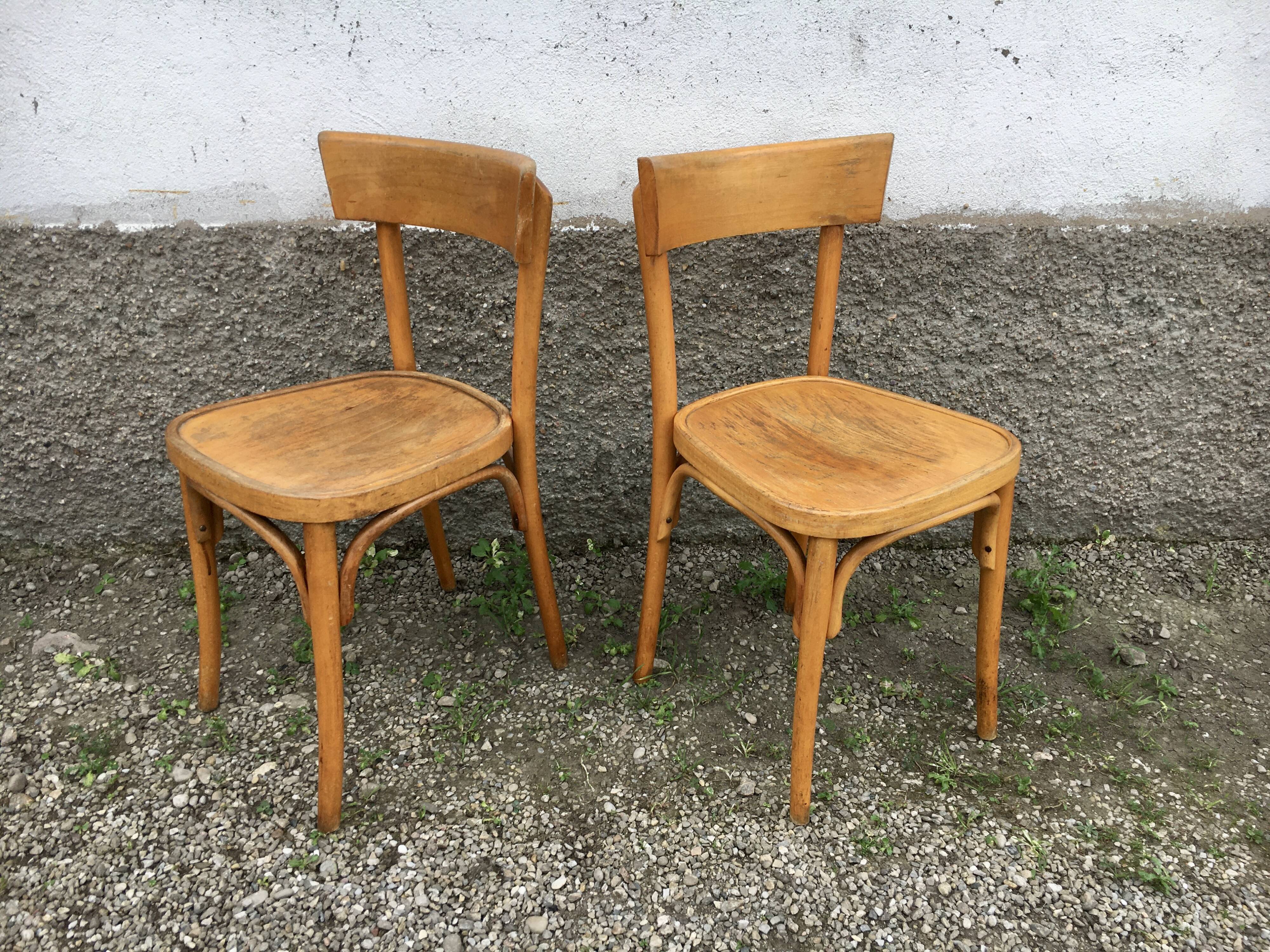 Pair of vintage bentwood curved wooden bistro chairs